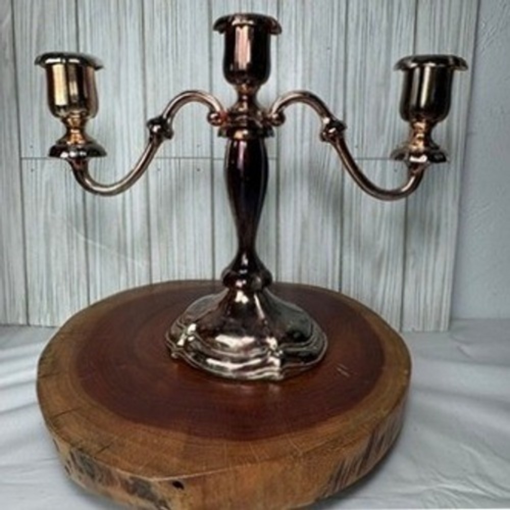 Oneida 3 Arm Candelabra Rose Gold Tone Metallic Candle Holder Gothic Centerpiece